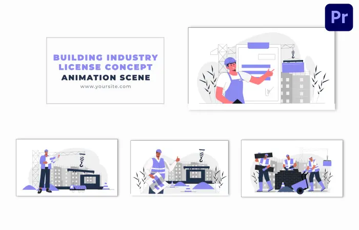 Construction Site Work Process Flat Design Character Animation Scene